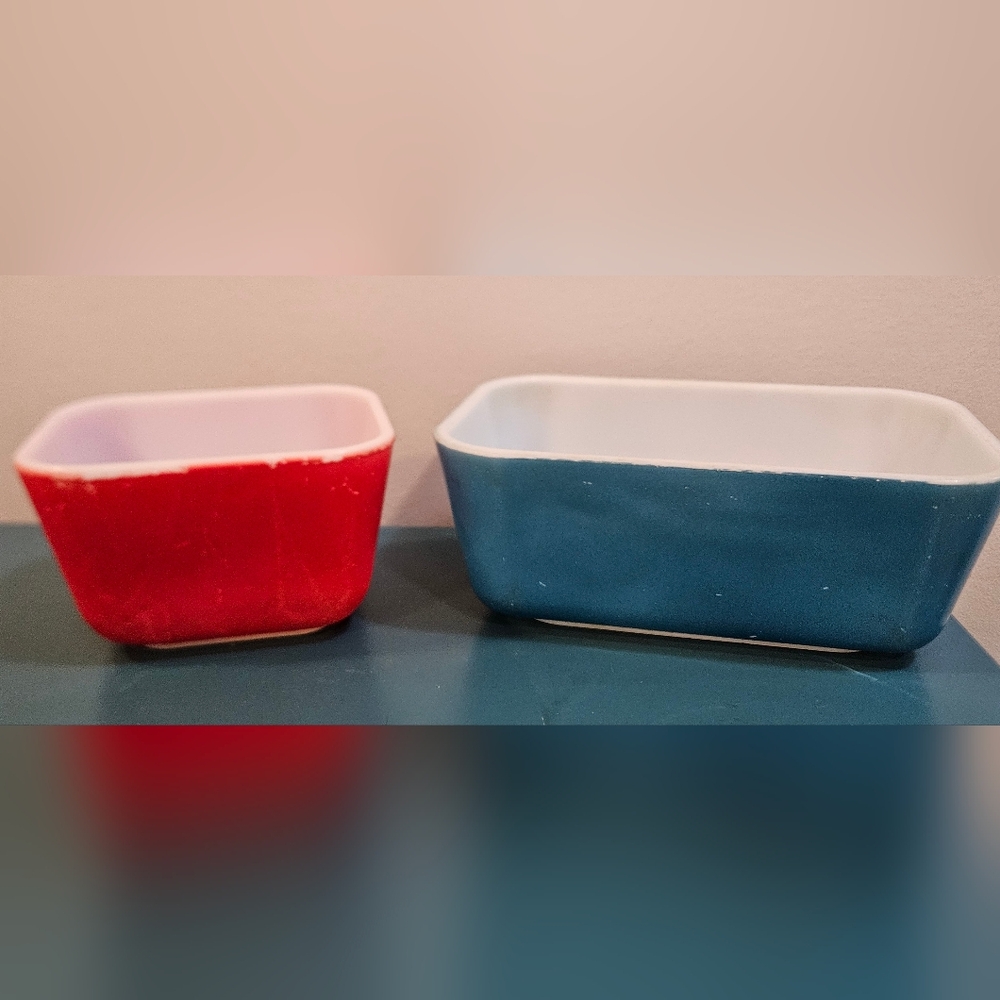 Vintage Pyrex Red And Blue Refridgerator Dishes From Primary Colour Set Fridgies